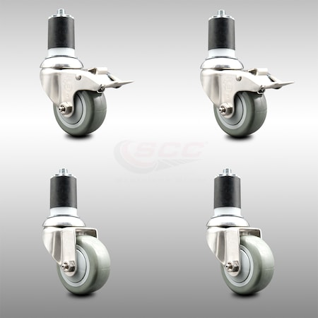Service Caster 3 Inch 316SS Gray Poly Swivel 1-7/8 Inch Expanding Stem Caster Lock Brake, 2PK SCC-SS316TTLEX20S314-PPUB-2-S-2-178